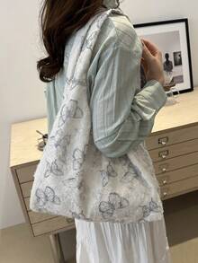 Women's Butterfly Print Large Capacity Shoulder Bag - Baby Blue - View 2