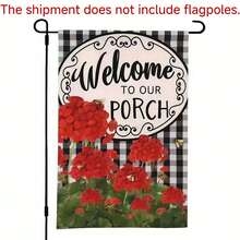 1pc Welcome To Our Porch Garden Flag (12"X18"), Double-Sided Yard Flag, Holiday Supplies, Holiday Arrangements, Garden Decor, Yard Outdoor Small Decorations Burlap, Yard Decor, Yard Supplies, Party Decor, Wedding Event Party Daily Decor (No Pole) - Black Check Rose Style - View 7