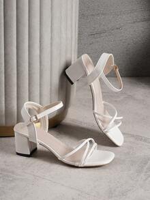 Giày sandal đế dày mũi vuông màu trắng dành cho thanh thiếu niên, giày cao gót một quai kiểu dáng mới cho mùa hè dành cho học sinh, sandal hở mũi đa năng màu trắng. - trắng - Xem 6