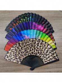 1 pieza/2 piezas Abanico plegable con estampado de leopardo unisex, abanico de fiesta, fiesta de verano, abanico de aplauso para playa y baile, regalo, abanico portátil y ligero para mujer | Abanico con tema de princesa | Abanico ligero, primavera-verano, regalo para dama de honor, decoración de habitación y hogar, playa, viaje, unisex, vacaciones - Abanico con estampado de leopardo - Ver 3
