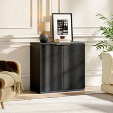 Modern Storage Cabinet With Pleated Front And Metal Handle, Multifunctional Sideboard Cabinet For Living Room & Bedroom, Natural Light Wood Decor, Black, 60x30x70 Cm - Black - View 3