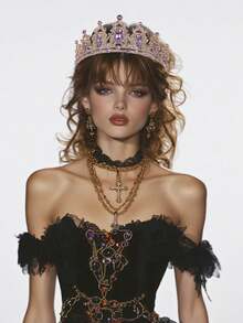 1件优雅合金皇冠，适合新娘、女士婚礼、派对、生日、公主装扮配饰 - 紫色 - 查看 2