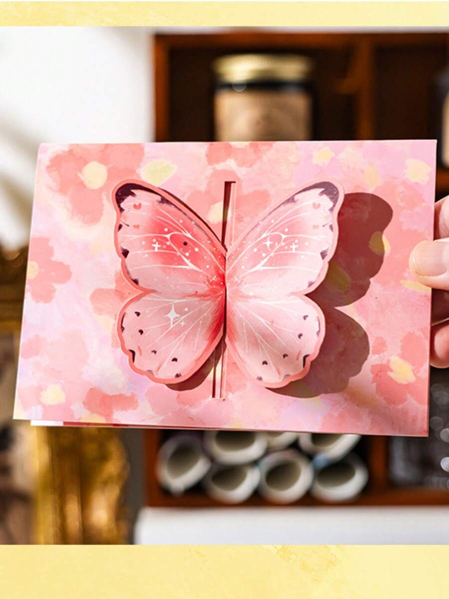 3D Butterfly Greeting Card, Foldable DIY Envelope Card, Elegant Ins Style, Suitable For Birthday, Couple, Blessing