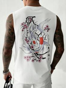 Fractyr Men's Fashion Casual Vacation Streetwear Vest | Cherry & English Element Print | Exquisite Design | Summer Must-Have | Versatile And Easy To Wear, Cotton Feel | The Best Gift For Friends | Showcase Your Unique Personality - White - View 4