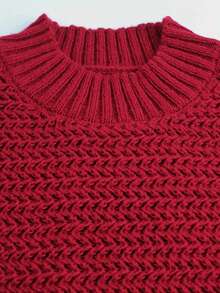 Chunky Mock Neck Knit Sweater, Long Sleeve Balloon Sleeve Pullover Fall Winter Outfit, Relaxed Fit Side Slit Textured Knit Top | Soft Breathable Knit | Multi-Color Options | Perfect With Jeans Casual Textured Knit Balloon Sleeve Sweater | Mock Neck & Ribbed Cuffs | Oversized Loose Fit | Soft Lightweight Fabric | Streetwear & Lounge Essential | Vibrant Solid Colors | Brunch & Date Outfit - Red - View 3