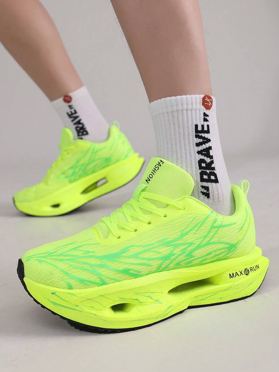 L.S.W.P Ultra-Light Racing Sneakers With Shock Absorption, Rebound And Wear Resistance For Marathon, Unisex Professional Running Shoes - Low-Top Stable Design, Durable Rubber Outsole Suitable For Road, Sports & Casual Wear, Fashionable Minimalist Fabric (Suitable For Track & Field, Marathon, Daily Running) - Lace-Up Closure, Arch Support, Cushioned Insole, Durable Outsole, Suitable For Both Men And Women - Fluorescent Green - View 1