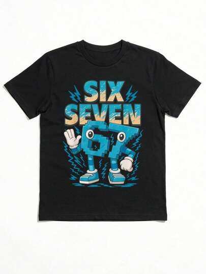 Tween Boy Cartoon Print Round Neck Casual Short Sleeve T-Shirt