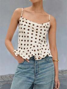 Women Dot Print Cami Tank Tops Y2K Spaghetti Strap Back Bow Tie  Slim Fit Camisole Crop Tops Sexy Backless Sleeveless Lace Up Vest Shirts Summer Going Out Tops Club Streetwear - 白色 - 查看 1