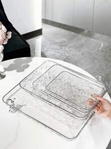 1pc Acrylic Glacier Pattern Display & Storage Rack, Bathroom Organizer Tray, Cosmetic Organizer Tray, Desktop Small Item Storage Box, Makeup Tool Display Holder, Desktop Organizer, Home Decor Accessory, Suitable For Desktop Storage Of Small Items, Cosmetic Tools, Bathroom Supplies, Office Desk Use - Clear - View 8