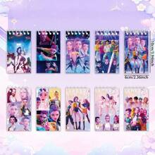 Bộ 10 cuốn sổ tay hoạt hình K-Pop, sổ tay gáy xoắn di động 24 trang, in hình các nhân vật anime dễ thương, lý tưởng làm quà tặng Ngày thiếu nhi, trang trí tiệc chủ đề K-POP, thuộc series Team Hunters, phù hợp cho các buổi gặp gỡ người hâm mộ, tiệc sinh nhật, v.v. (Kiểu gáy xoắn vuông và tròn ngẫu nhiên) - Nhiều màu - Xem 2