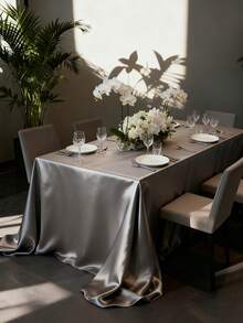 1pc Grey Luxury Classic Art Hotel Home Satin Tablecloth, Suitable For Wedding, Valentine's Day And Daily Use - Grey - View 3