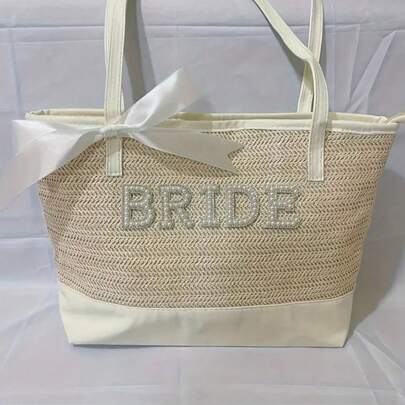Sparkling Rhinestone Bow Decor Wedding Handbag - Zipper Bridal Tote Suitable For Bride, Wedding, Hen Party, Bachelorette Party, Wedding Decor, Bridal Shower, Party, Prom, Bridal Party - Elegant Carry For Photo Shoot & Special Occasions
