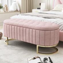 Storage Cover And Footrest 120 X 40 Cm, Padded Footrest With Storage Space, Bench, Pink Velvet Fabric - 粉色 - 查看 1