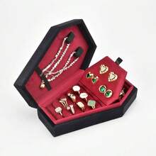 1 pieza Caja de joyería portátil de viaje, soporte para aretes, estuche de almacenamiento de joyas creativo, regalo de Navidad - Negro - Ver 3