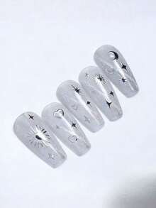 1片迷你银色星星月亮美甲贴纸，心形、月牙形、星形美甲贴花，带背胶 - 彩色 - 查看 2