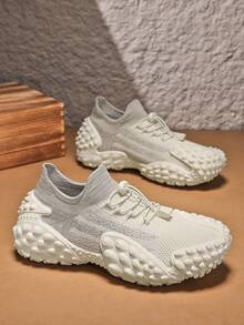 GAISIMA 1双男士纹理针织鞋面运动鞋，独特压纹外底，休闲鞋，适合街头服饰和日常穿着 - 米色 - 查看 2