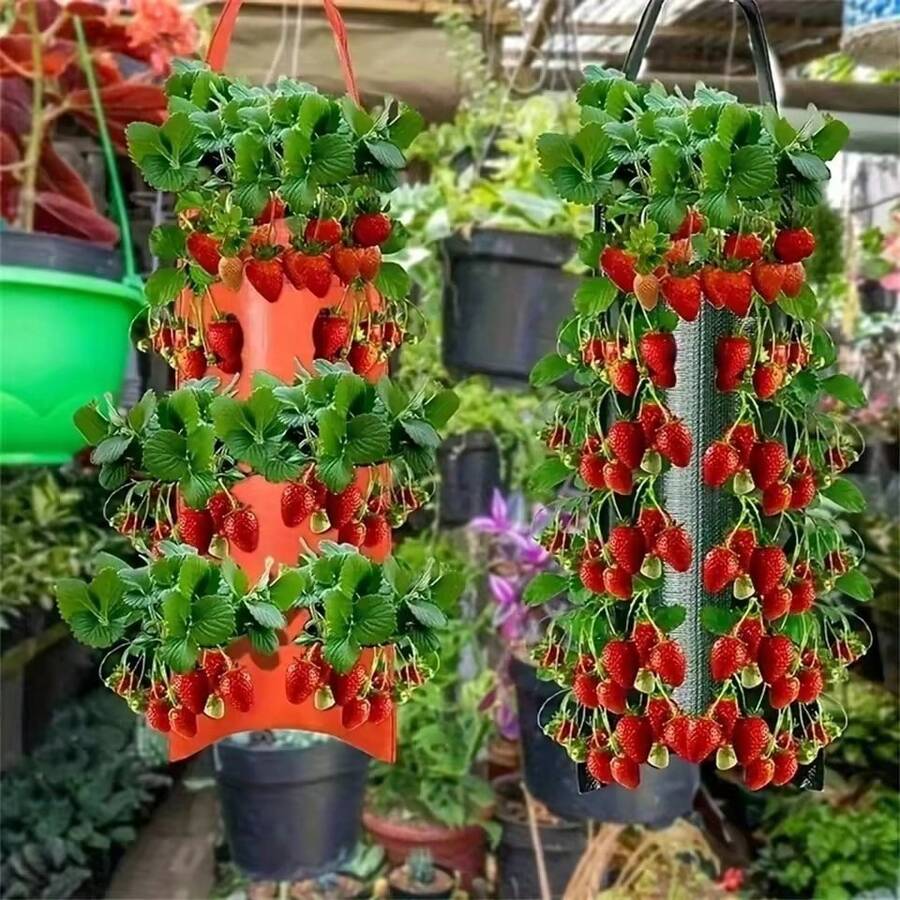 Bolsa de cultivo colgante para fresas con agujeros de plantación, resistente y duradera, maceta colgante vertical para verduras, tomates, patatas - Multicolor - Ver 1