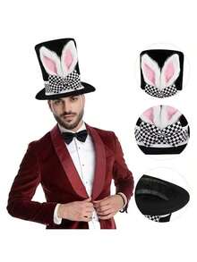 1PC Carnival Party Velvet Hat Plush Rabbit Ears High Hat Easter Cosplay Dress Up Carnival Festival Props Rabbit Ears Hat - A - View 2