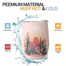 1个/5个 12盎司蛋形不锈钢杯 - 沙漠日落仙人掌鲜花图案，防漏，304不锈钢，非常适合复活节早午餐、婚礼礼物或周末礼物。 - 彩色 - 查看 5