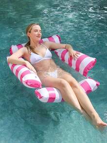 四管充气网状躺椅，成人吊床，条纹扶手，可折叠漂浮垫，沙滩必备，沙滩配件，泳池漂浮垫 - A - 查看 3