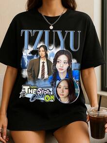 Camiseta retro de Tzuyu de TwiceS, Camiseta de TwiceS TEN The Story Goes On, Camiseta de TwiceS This Is For World Tour en EE. UU., Suéter Kpop de los miembros de TwiceS - Negro - Ver 6