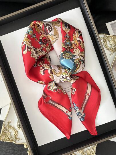 1pc Imitation Silk Simple Checkerboard Print 70cm Square Scarf, Men's Bandana, Sun Protection, Versatile Head Wrap, Decorative Neckerchief