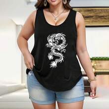 1022049+Dragon Classic Pattern Printed Men's Short Sleeve T-Shirt, Round Neck Comfortable T-Shirt Men's TopPlus Size Women's Basic Tank Top, Soft Breathable Fabric, Comfortable Stretchy Material, Figure Flattering Design, Loose Fit Style, Perfect For Daily Casual Wear, Home Lounge And All Season Matching - 黑色 - 查看 1