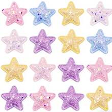 100 Stück Glitzer Stern Applikationen, 5 Farben glänzende Stern Patches für Basteleien, DIY Haarspangen, Stirnbänder, Wasserflaschen, Handyhüllen, Scrapbooking & Geschenkverpackung - selbstklebend & zum Aufnähen als Verzierung für Y2K Ästhetik Dekoration - Fünfzackiger Stern - Übersicht 3
