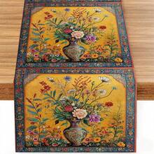 1件花瓶图案桌旗，复古风格，日常家居厨房装饰；1件桌旗，4件餐垫，1个靠垫套；桌旗和餐垫套装；多种产品组合可选；家居装饰室内外派对用品；适合日常家居厨房装饰和活动派对装饰 - 彩色 - 查看 13