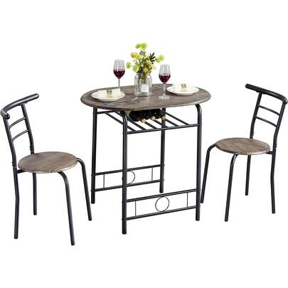 3 Piece Modern Dining Table Set, Kitchen Table And Chairs Set For 2, Breakfast Nook Table Set With Steel Legs And Storage Rack, 90x53x75.5 Cm