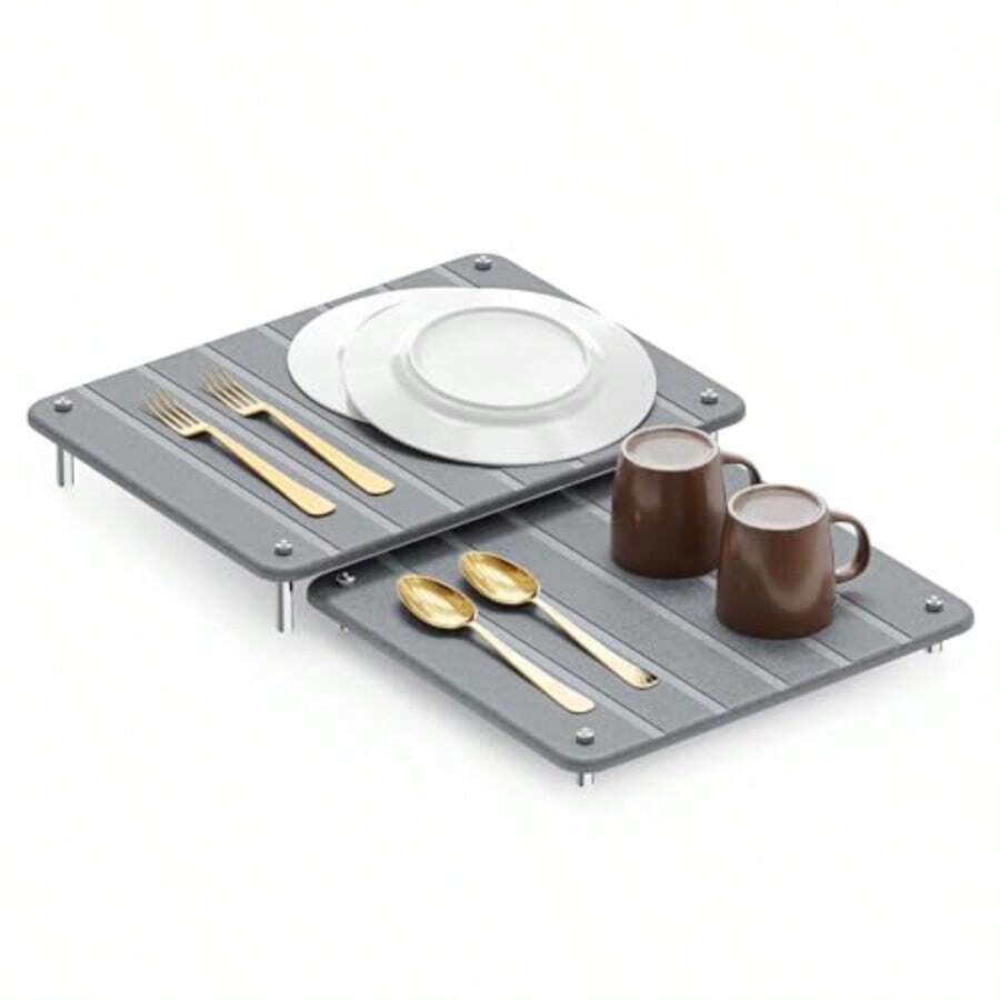 SpaceAid - Juego de 2 alfombrillas para secar platos de piedra para mostrador de cocina estante expandible y absorbente bandeja de secado rápido para platos de tierra de diatomeas placa absorbente - Gris - Ver 1