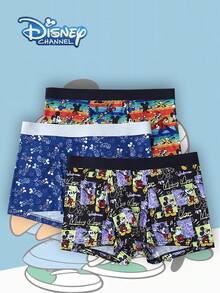 Disney 3条装卡通涂鸦印花男士内裤，松紧腰带男士平角内裤 - 彩色 - 查看 1