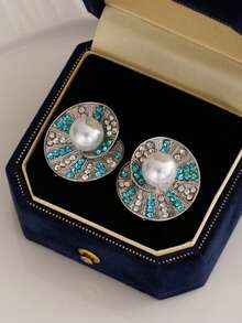 1对新款优雅螺旋几何圆形耳环，简约甜美珍珠，适合女性日常佩戴，礼品 - 幾何 - 查看 2