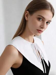 1 Pc White Palace Style Small Shawl Fake Collar, Big Pointed Collar Women's Spring And Autumn Clothing Accessories - White - View 3