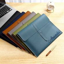 Customized Logo Leather Snap Closure Minimalist A4 Document Folder, Business File Bag, Exam Material Bag, Office Document Bag, Briefcase, Large Capacity, High-Quality, Business Gift - Multicolor - View 2