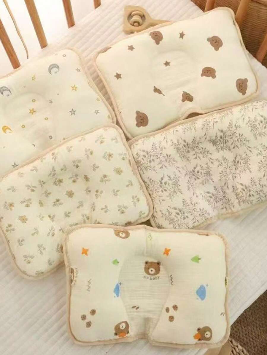 1pc Soft Breathable Anti-Flat Head Newborn Baby Pillow, 0-3 Years Old - Multicolor - View 1