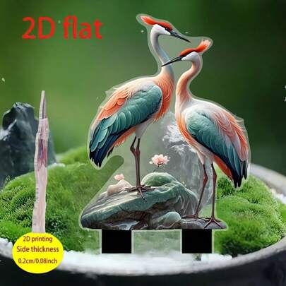 2D亚克力扁平垂直双鹤花园装饰插牌，适用于庭院和草坪，高品质