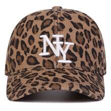 1 pieza Gorra de béisbol con visera ancha estilo retro y desgastada, con estampado de leopardo y letras de Nueva York, estilo callejero elegante, adecuada para primavera, otoño, viajes, playa - Multicolor - Ver 3