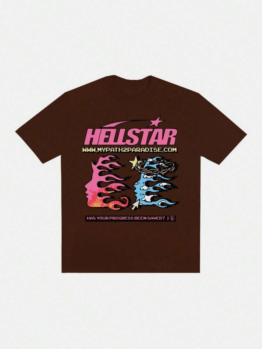 Hellstars Progress Saved Pixel Art Retro Graphic T-Shirt,220g 100% Cotton,Round Neck Short Sleeve,Black Streetwear Essential For Summer Going Out,Unisex Style - Black - View 1