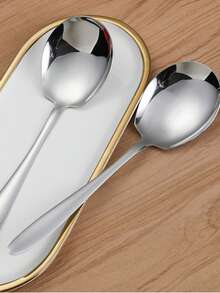 5 piezas Cucharas de cena de acero inoxidable con textura martillada y mango largo, cucharas soperas redondas para uso doméstico - Plateado - Ver 7