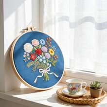 1set Diy Embroidery Kit, Flower Pattern Design Embroidered Wall Art, Hand Sewing Thread Painting, Desktop Decoration, The Color Of The Winding Board Is Random - Multicolor - View 35