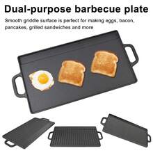 Non Stick Cast Iron Griddle Pan Skillet Cooking Plate - Black - View 9
