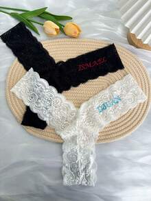 1 buc chiloți tanga cu text personalizat, brodați cu nume, text, literă, număr pe talia stângă, lenjerie intimă sexy din dantelă pentru femei, chiloți tanga cu text personalizat cu nume, cadou pentru soție, prietenă, iubită, cea mai bună prietenă de Ziua Îndrăgostiților, Crăciun, Halloween, Ziua Recunoștinței, ziua de naștere, aniversare - Multicolor - Vizualizare 5