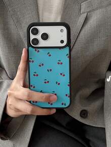 Fashionable INS Cherry Blue High-End Black Edge Phone Case Compatible With Apple 17 Pro Max, High-End Protective Case, Niche 16 Plus 15 Pro Anti-Fall Minimalist Elegant Phone Case - Multicolor - View 4