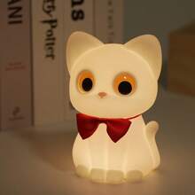 Adorable Kitty Silicone Lamp For Kids, Touch-Activated With Bow, USB Rechargeable For Nursery Room Gift - Seven Colors - View 4
