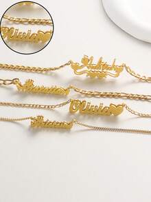 1pc Customized Name Necklace, Stainless Steel Cuban Chain, Personalized Heart/Butterfly/Crown 3D Pendant, Fashionable Unisex Jewelry, Suitable For Boyfriend's Birthday Gift, Spring/Summer, Neutral Style, European And American, Hip-Hop, Luxury, Bling Bling, Mother's Day, Father's Day, Holiday, Birthday, Vacation, Party, Wedding, Graduation, Anniversary, Christmas, New Year - Gold - View 4