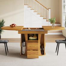 Extendable Dining Table, Kitchen Table, Round Table That Converts To Oval, 118-158 Cm, Seats Up To 6, Three Storage Levels, Walnut - Walnut Color + Medium Density Fiberboard - View 6