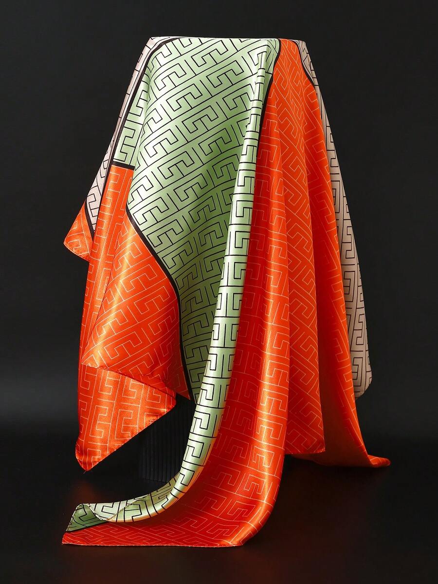 1条新款时尚90*90厘米方形丝巾，女士多功能旅行披肩，奢华印花真丝围巾，35.4英寸 - 彩色 - 查看 1