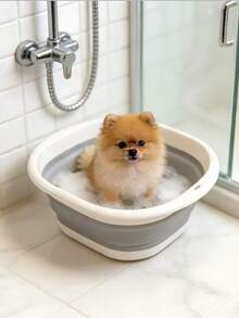 宠物浴缸，可折叠小型犬浴缸带排水口，洗脸盆，脏衣篮，通用猫狗浴缸 - 彩色 - 查看 11