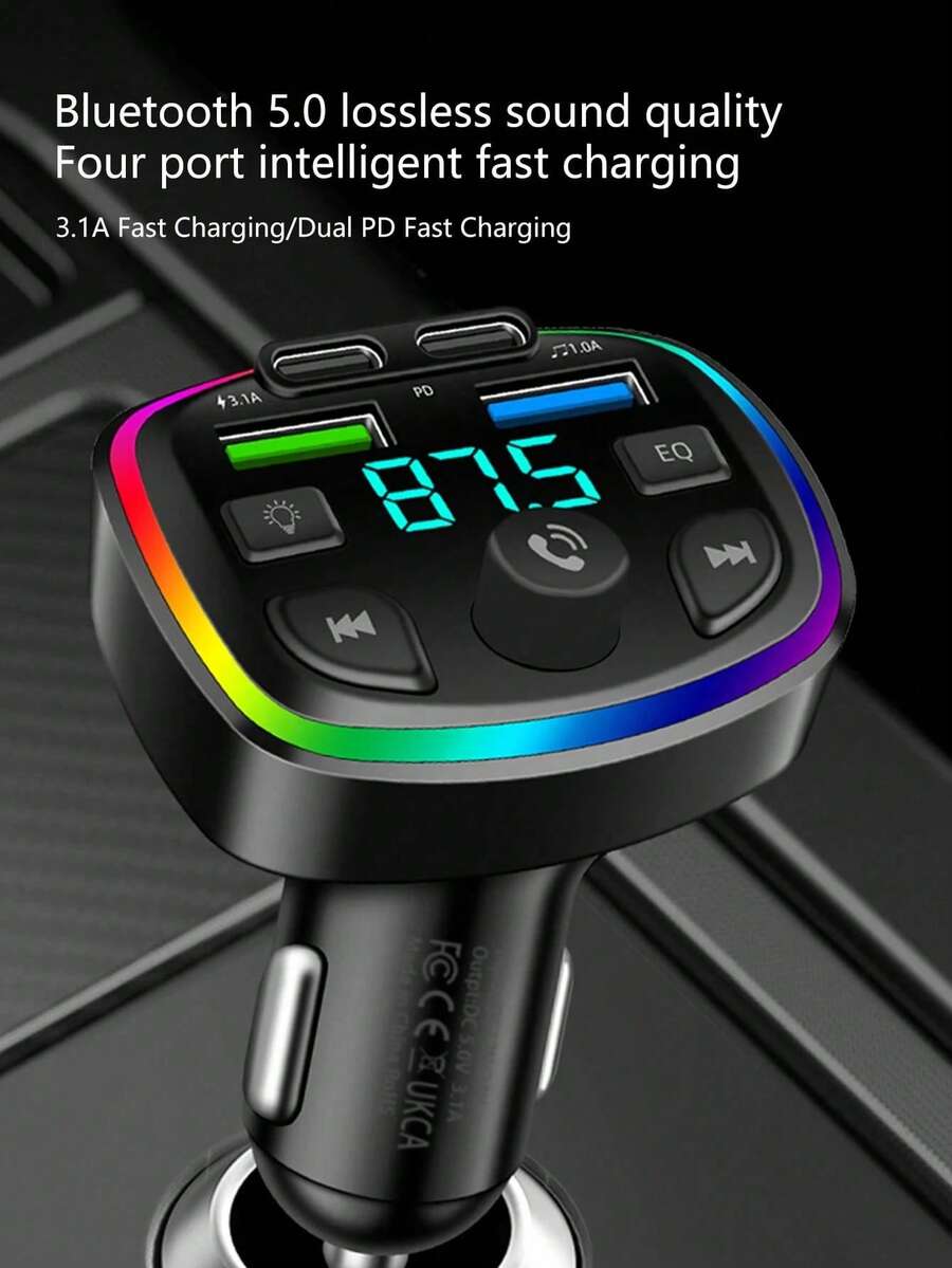 This Car Adapter Integrates MP3, FM Radio And Bluetooth 5.0, Equipped With Dual QC3.0 Fast Charging Ports, Features Playback Memory And Dual-Mode Anti-Interference Chip, Providing CD-Quality Sound - Multicolor - View 1